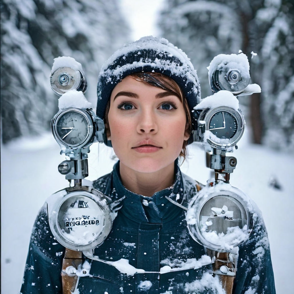 소셜 미디어와 기억, 완벽함이라는 세 가지 거대한 압력에 짓눌려 카메라 앞에서 움직이지 못하는 한 사람의 모습을 상징적으로 표현한 이미지입니다.