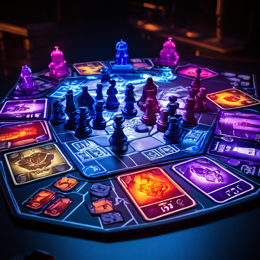 전략적 보드게임에서 승리를 확신하는 플레이어가 유리한 고지를 선점하기 위해 게임 말과 카드를 최적의 위치에 배치한 구도를 보여주는 이미지입니다.