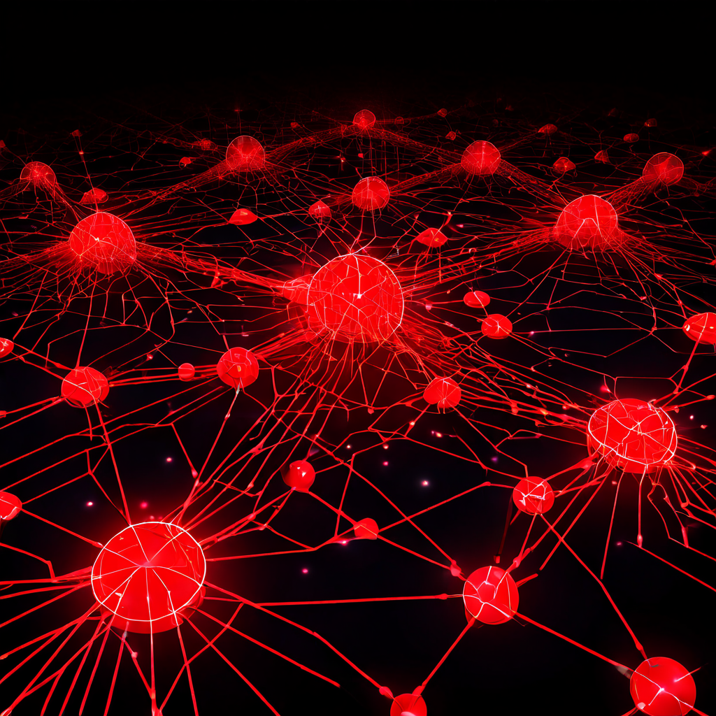 복잡한 수학적 네트워크 모델에서 연결이 붕괴되기 시작하는 임계점이 빨간색으로 강조되어 시스템의 취약성과 전이 현상을 설명하는 개념도입니다.