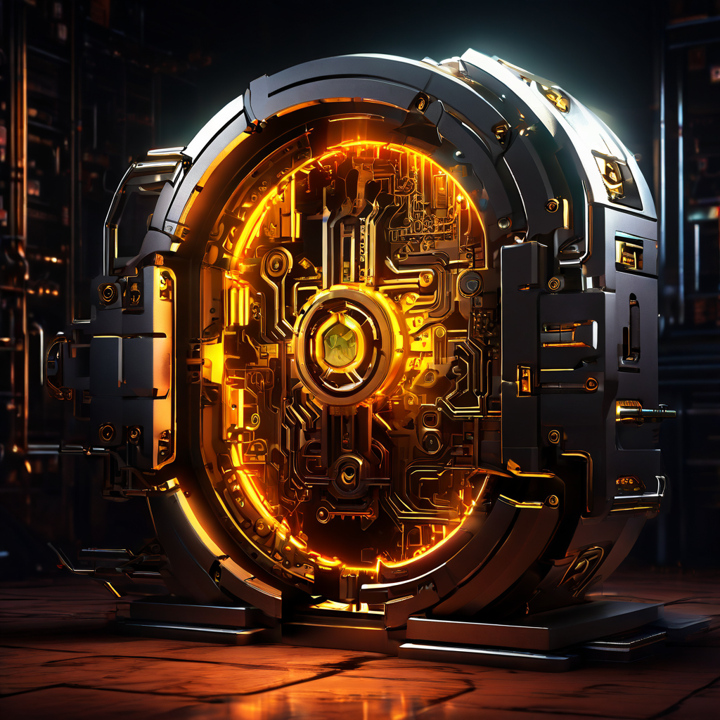 보안 시스템의 취약점을 상징적으로 드러내는 이미지로, 복잡한 기계의 균열된 부품과 단순한 키홀로 쉽게 우회 가능한 빛나는 디지털 자물쇠가 나란히 배치되어 있습니다.